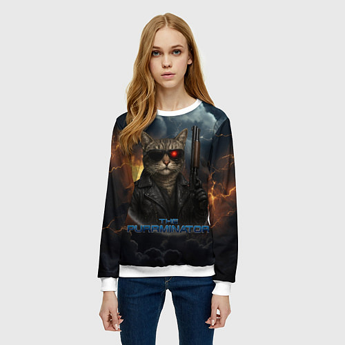 Женский свитшот The purrminator кот терминатор / 3D-Белый – фото 3