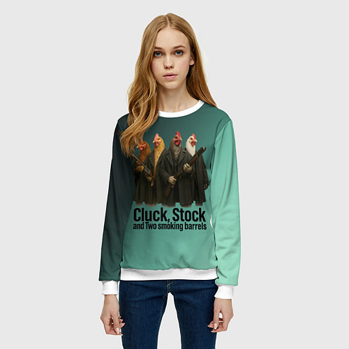Женский свитшот Петухи - карты деньги два ствола / 3D-Белый – фото 3