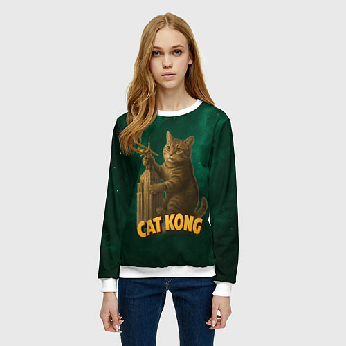 Женский свитшот Cat Cong пародия на Кинг Конг / 3D-Белый – фото 3