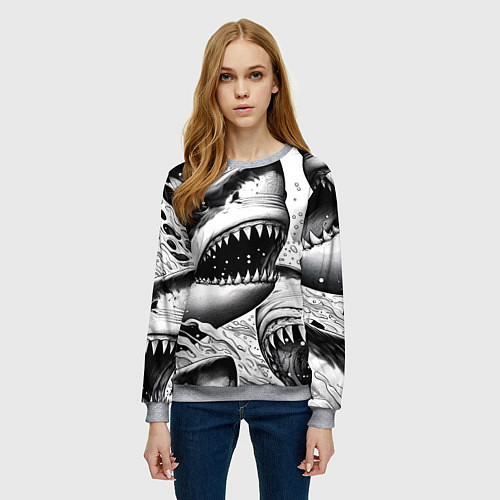 Женский свитшот Белая акула - стая / 3D-Меланж – фото 3