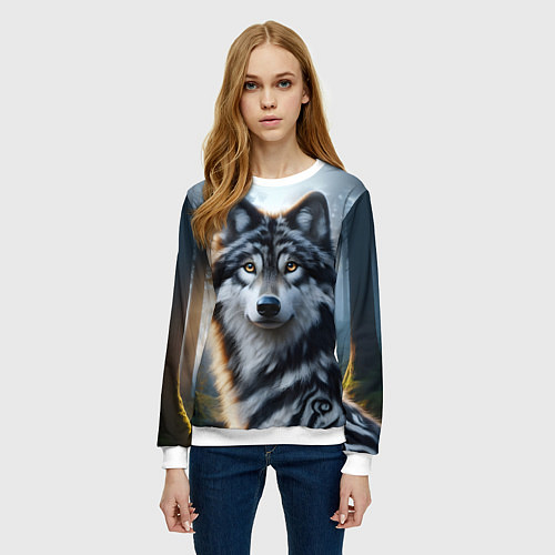 Женский свитшот Морда волка - Россия / 3D-Белый – фото 3
