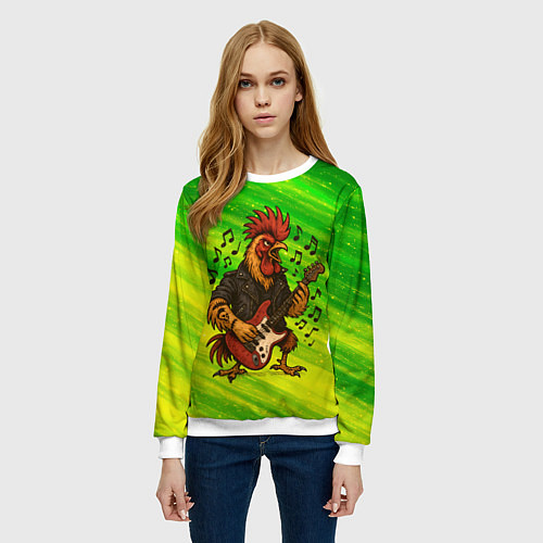 Женский свитшот Петух гитарист / 3D-Белый – фото 3