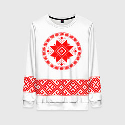 Свитшот женский Славянская вышиванка узорная, цвет: 3D-белый