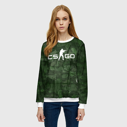 Женский свитшот Эмблема CS GO на камуфляжном фоне / 3D-Белый – фото 3