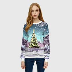 Свитшот женский Москва - новогодний салют, цвет: 3D-белый — фото 2