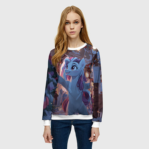 Женский свитшот Лошадка наслаждается новым годом / 3D-Белый – фото 3