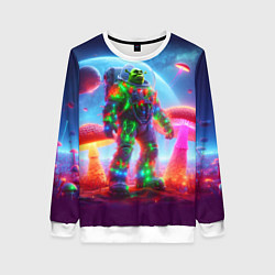 Свитшот женский Неоновый космонавт Шрек на планете гигантских мухо, цвет: 3D-белый