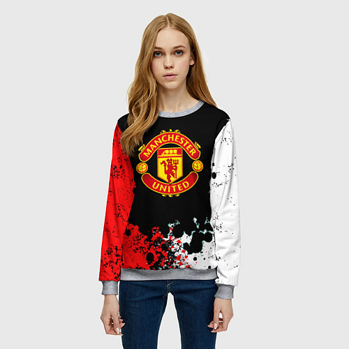 Женский свитшот Манчестер Юнайтед краски абстрактные / 3D-Меланж – фото 3