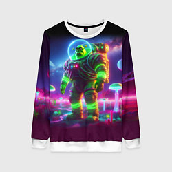 Свитшот женский Космонавт Шрук в неоновом скафандре на загадочной, цвет: 3D-белый