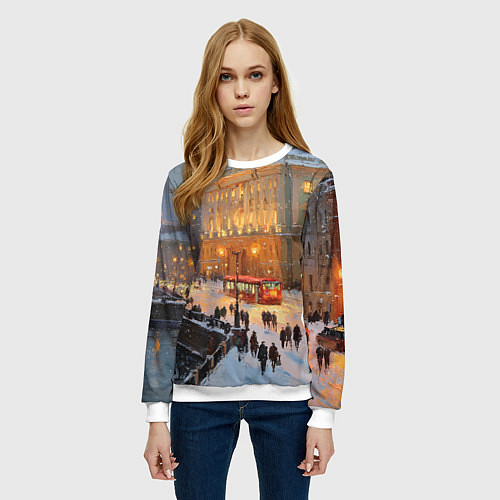 Женский свитшот Предновогодний Санкт-Петербург / 3D-Белый – фото 3