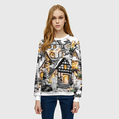 Женский свитшот Объемные новогодние дома / 3D-Белый – фото 3