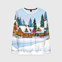 Свитшот женский Новогодник дворик, цвет: 3D-белый