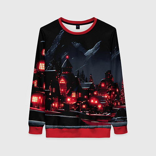 Женский свитшот Новогодняя ночь и красные гирлянды / 3D-Красный – фото 1