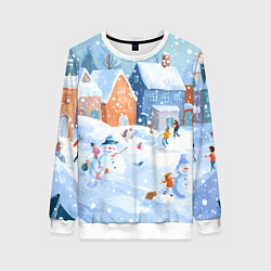 Свитшот женский Предновогодний день во дворе, цвет: 3D-белый