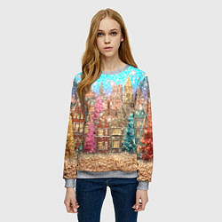 Свитшот женский Новогодний город в блестках, цвет: 3D-меланж — фото 2