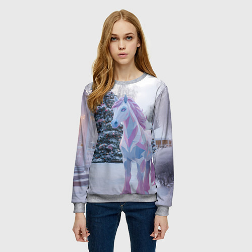 Женский свитшот Геометрическая новогодняя лошадка / 3D-Меланж – фото 3