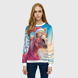 Свитшот женский Новогодняя лошадь в очках, цвет: 3D-белый — фото 2