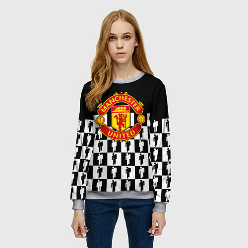 Женский свитшот Манчестер Юнайтед люди паттерн / 3D-Меланж – фото 3