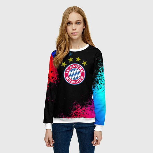 Женский свитшот Бавария Мюнхен краски неон градиент / 3D-Белый – фото 3