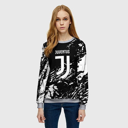 Женский свитшот Juventus белые штрихи красок / 3D-Меланж – фото 3