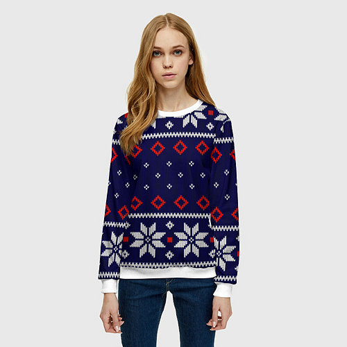 Женский свитшот Вязаный новогодний узор / 3D-Белый – фото 3