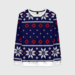 Свитшот женский Вязаный новогодний узор, цвет: 3D-белый