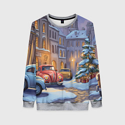 Свитшот женский Новогодний снежный двор, цвет: 3D-меланж