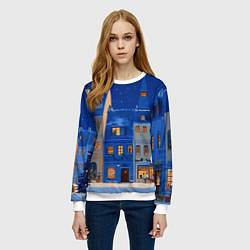 Свитшот женский Синяя новогодняя елочка во дворе, цвет: 3D-белый — фото 2