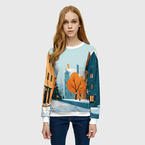 Женский свитшот Новогодняя улица / 3D-Белый – фото 3