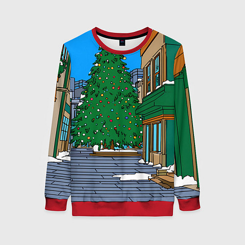 Женский свитшот Мультяшный новогодний двор / 3D-Красный – фото 1
