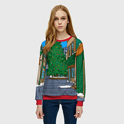 Свитшот женский Мультяшный новогодний двор, цвет: 3D-красный — фото 2