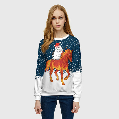 Женский свитшот Кот Бендер и огненный конь - 2026 / 3D-Белый – фото 3