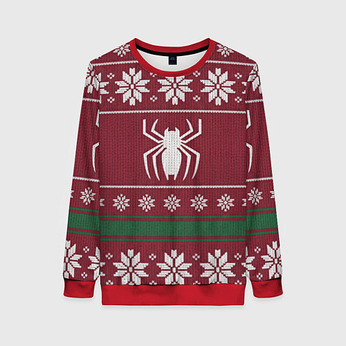 Женский свитшот Рождественский свитер Человека паука / 3D-Красный – фото 1