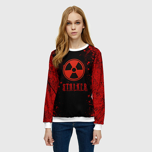Женский свитшот Stalker - красное на черном / 3D-Белый – фото 3