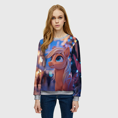 Женский свитшот Милая лошадка символ 2026 / 3D-Меланж – фото 3