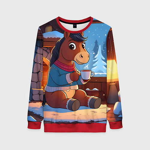 Женский свитшот Лошадка у камина / 3D-Красный – фото 1