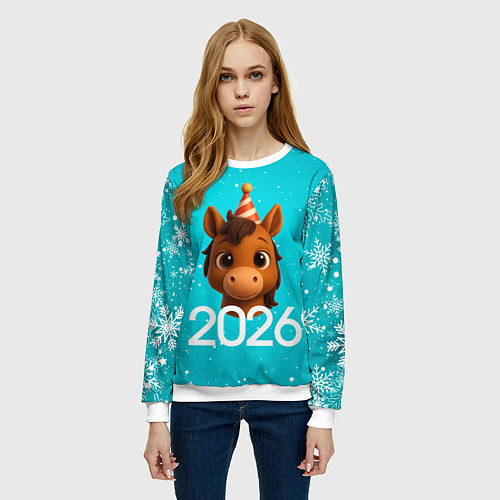 Женский свитшот Голова лошадки / 3D-Белый – фото 3