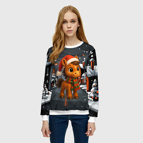 Женский свитшот Новогодняя лошадка 2026 год / 3D-Белый – фото 3