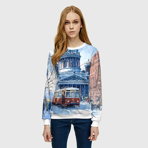 Женский свитшот Снежный Санкт-Петербург / 3D-Белый – фото 3