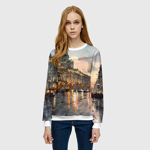 Женский свитшот Санкт-Петербург - мокрый снег / 3D-Белый – фото 3