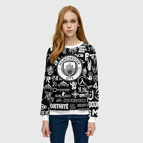 Женский свитшот Манчестер сити логотипы игр / 3D-Белый – фото 3