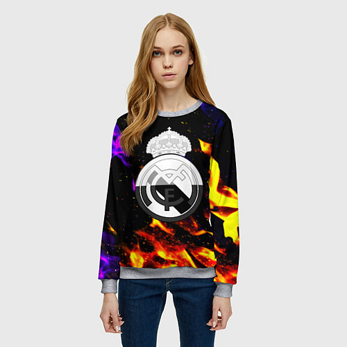 Женский свитшот Реал Мадрид огонь текстура / 3D-Меланж – фото 3