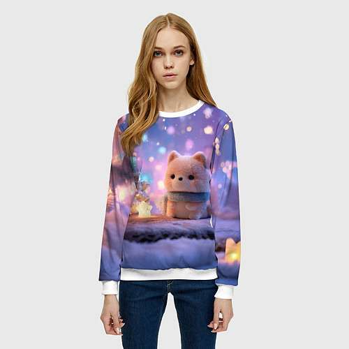 Женский свитшот Новогодний пушистый щенок / 3D-Белый – фото 3