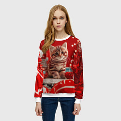 Свитшот женский Рыжий новогодний котенок, цвет: 3D-белый — фото 2