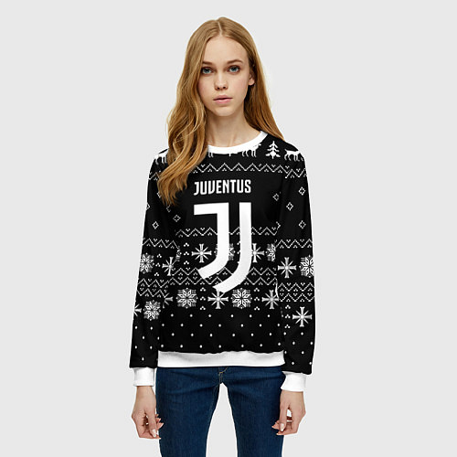 Женский свитшот Ювентус новый год текстура / 3D-Белый – фото 3