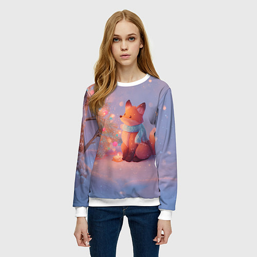 Женский свитшот Лисичка Новый год / 3D-Белый – фото 3