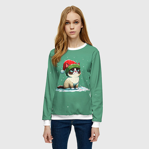 Женский свитшот Новогодний мем котик / 3D-Белый – фото 3