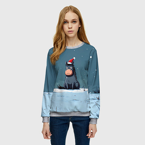 Женский свитшот Забавная новогодняя лошадка / 3D-Меланж – фото 3