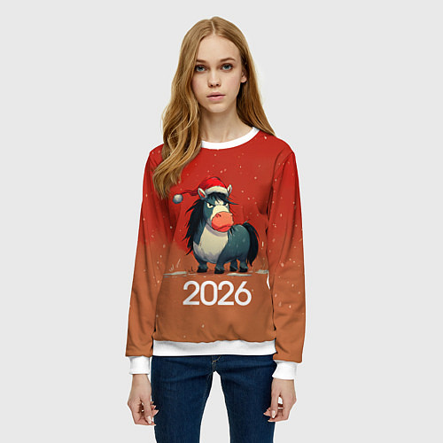 Женский свитшот Новый год - лошадка 2026 / 3D-Белый – фото 3