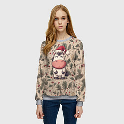 Свитшот женский Новогодняя лошадка на фоне елочных веток, цвет: 3D-меланж — фото 2